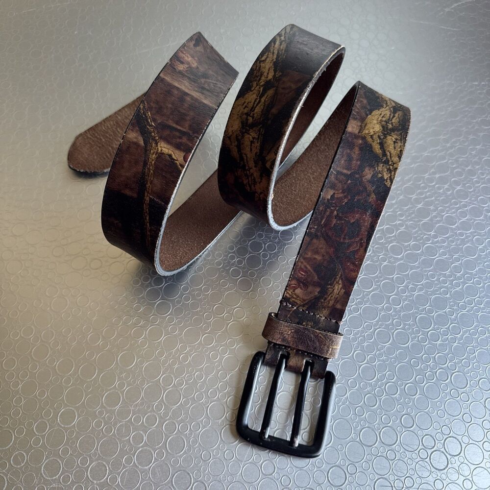 Dockers Mens Camo Genuine Leather Belt Size 42 Camouflage Double Prong Outdoor